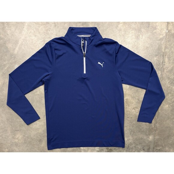 Puma 1/4 Zip Pullover Mens Large Long Sleeve Shirt Stretch Blue Golf - Picture 1 of 5